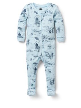Janie and Jack Good Night Footed pajamas blue STAR WARS print 0-3 month